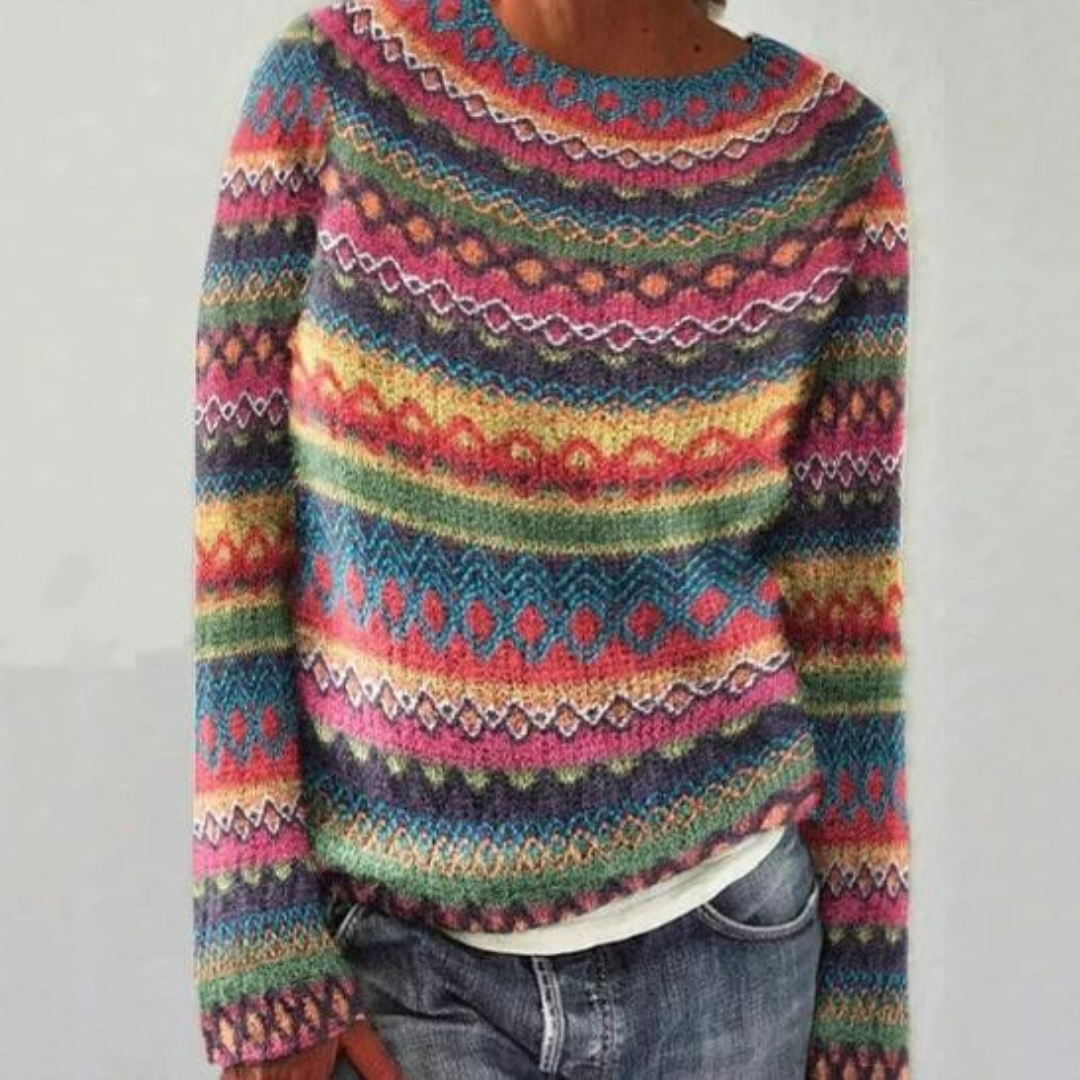 Fair Isle Oversized Knit Sweater — Crew Neck Women's Style 2