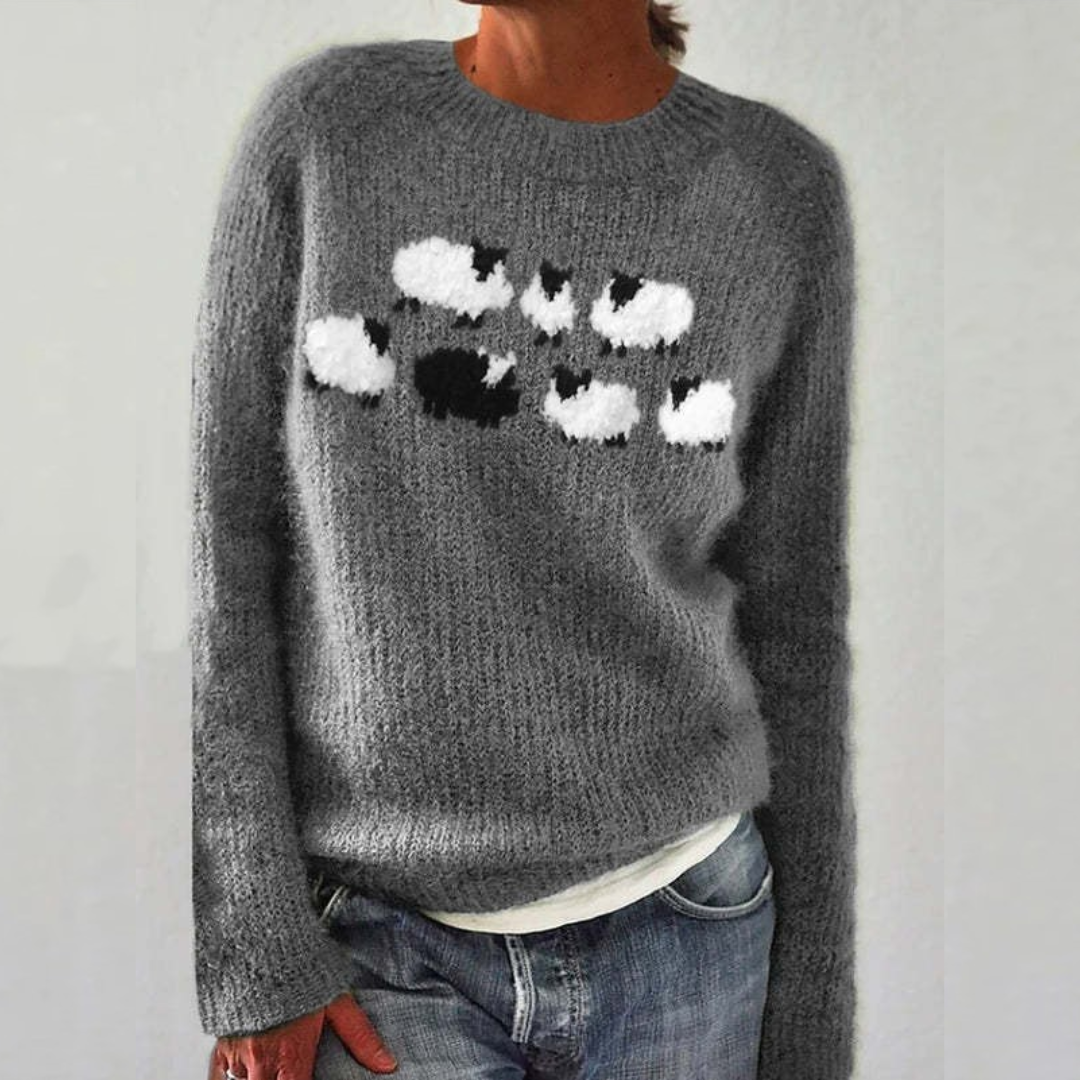 Fair Isle Oversized Knit Sweater — Crew Neck Women's Style 7