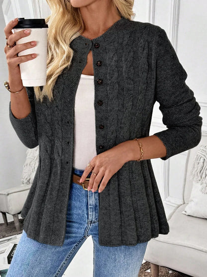 Ribbed Cable Knit Cardigan — Longline Cinched Waist Style 7