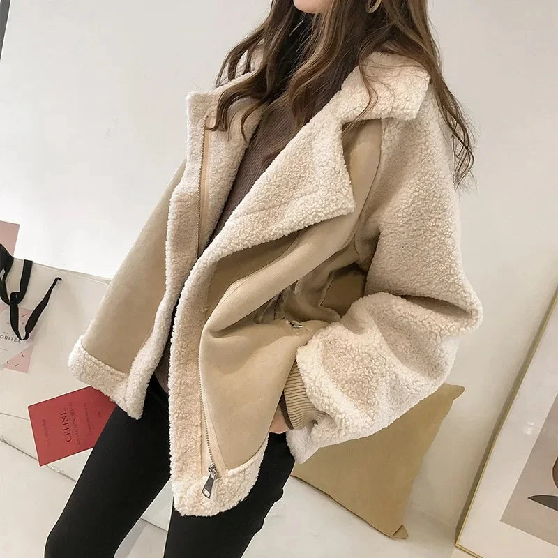 Women's Faux Shearling Jacket — Suede-Effect Winter Coat 5