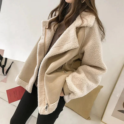 Women's Faux Shearling Jacket — Suede-Effect Winter Coat 5