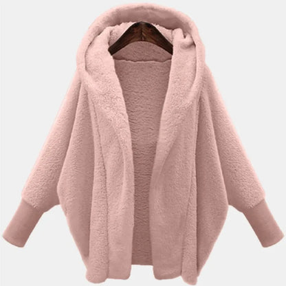 Open Front Fleece Coat — Oversized Hooded Batwing Women 2