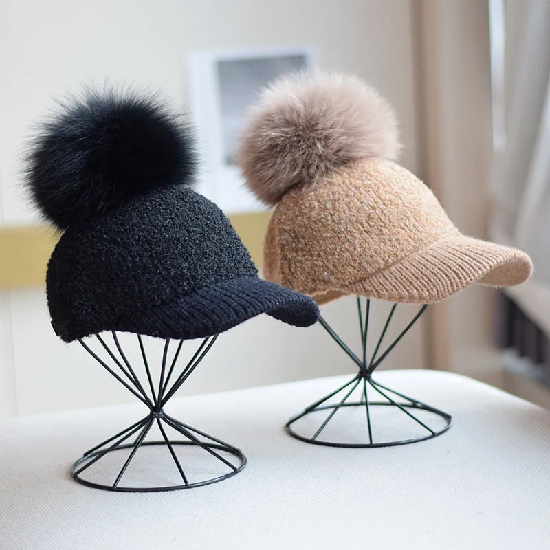 Pom Beanie Hat — Soft Wool Blend with Faux Fur Pom 1