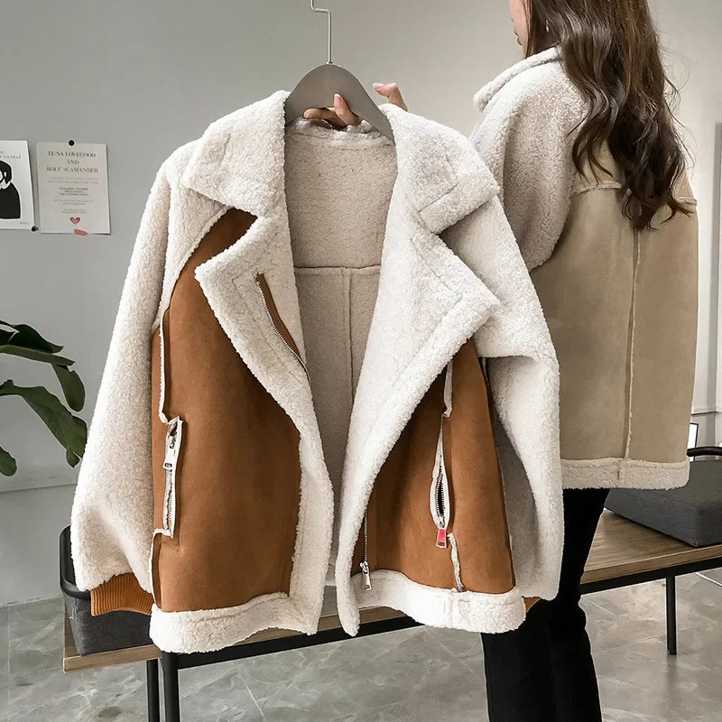 Women's Faux Shearling Jacket — Suede-Effect Winter Coat 1