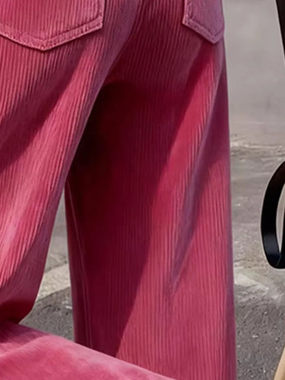 High-Rise Wide Leg Corduroy Pants — Side Button Detail 3