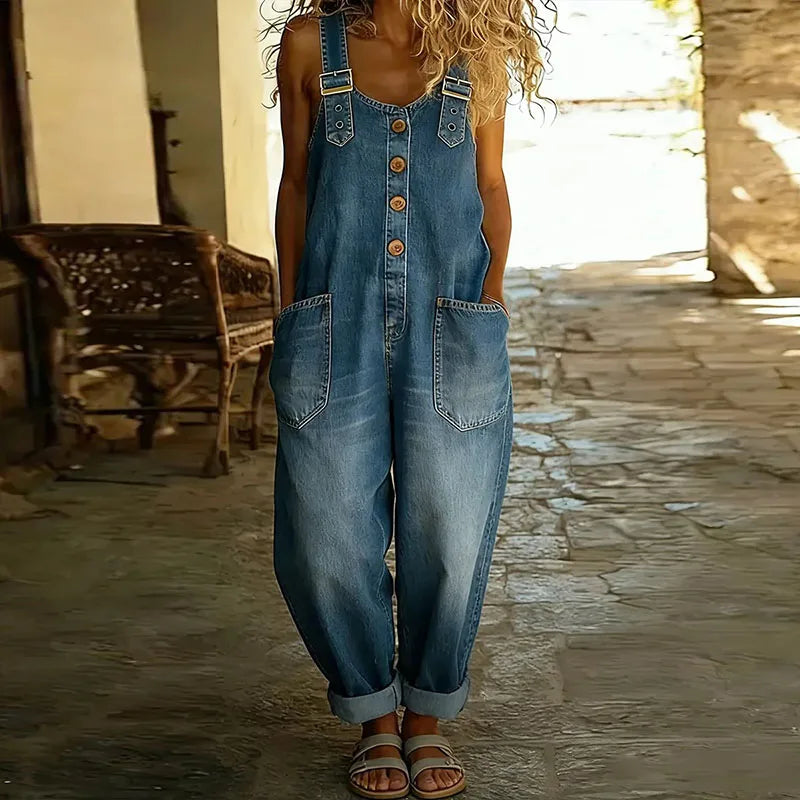 Vintage Soft Cotton Denim-Look Overalls — Adjustable Straps 2