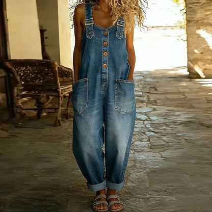 Vintage Soft Cotton Denim-Look Overalls — Adjustable Straps 2