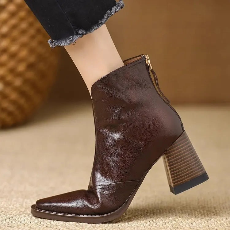 Square Toe Ankle Boots with Block Heel & Zip Closure 9