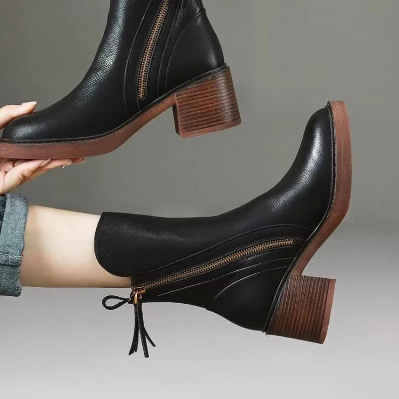Selene Ankle Boots — Premium Leather High-Heel Zip Boot 9