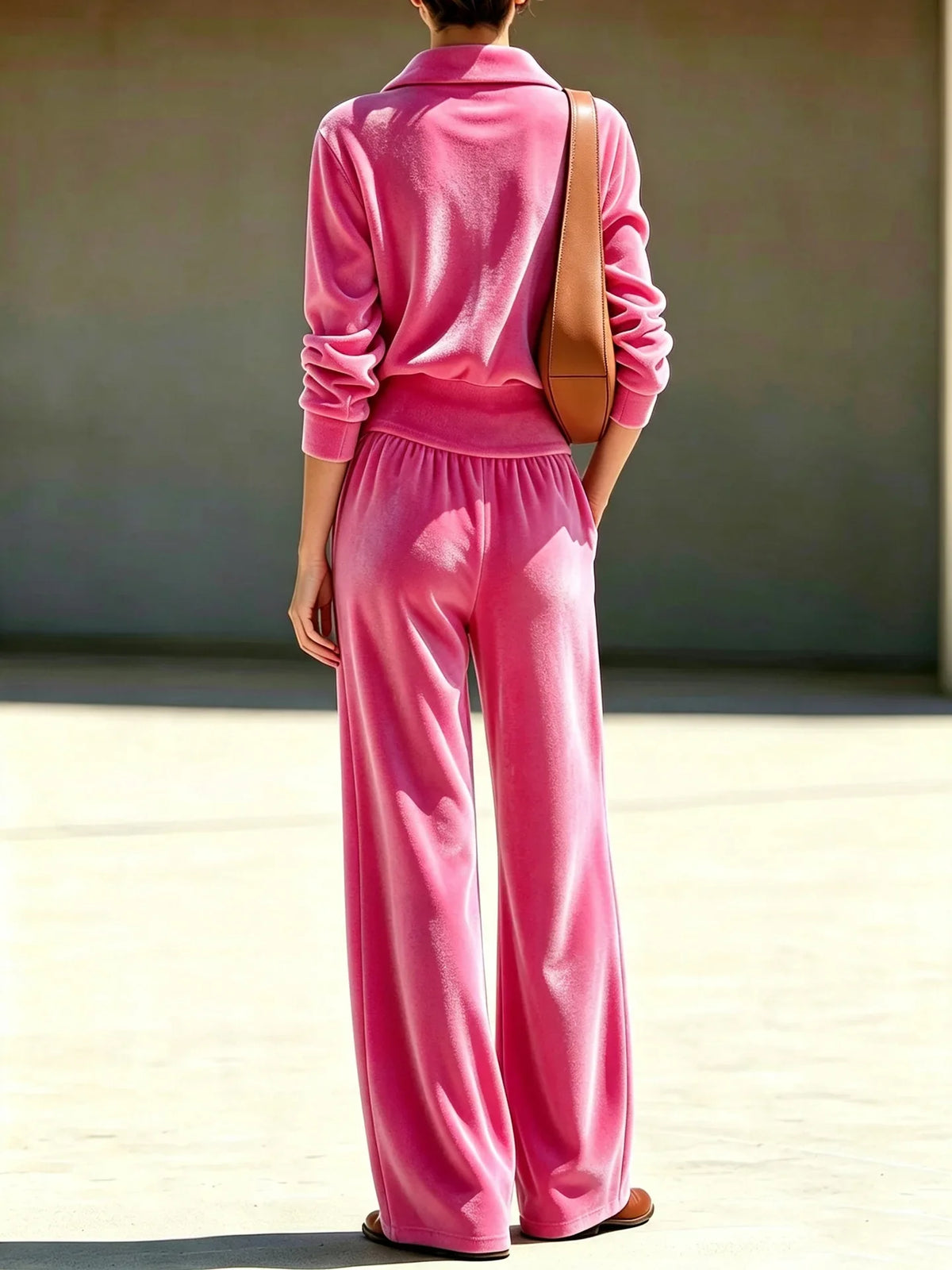 Velvet Half-Zip Tracksuit Set — Wide Leg Velour Outfit 4