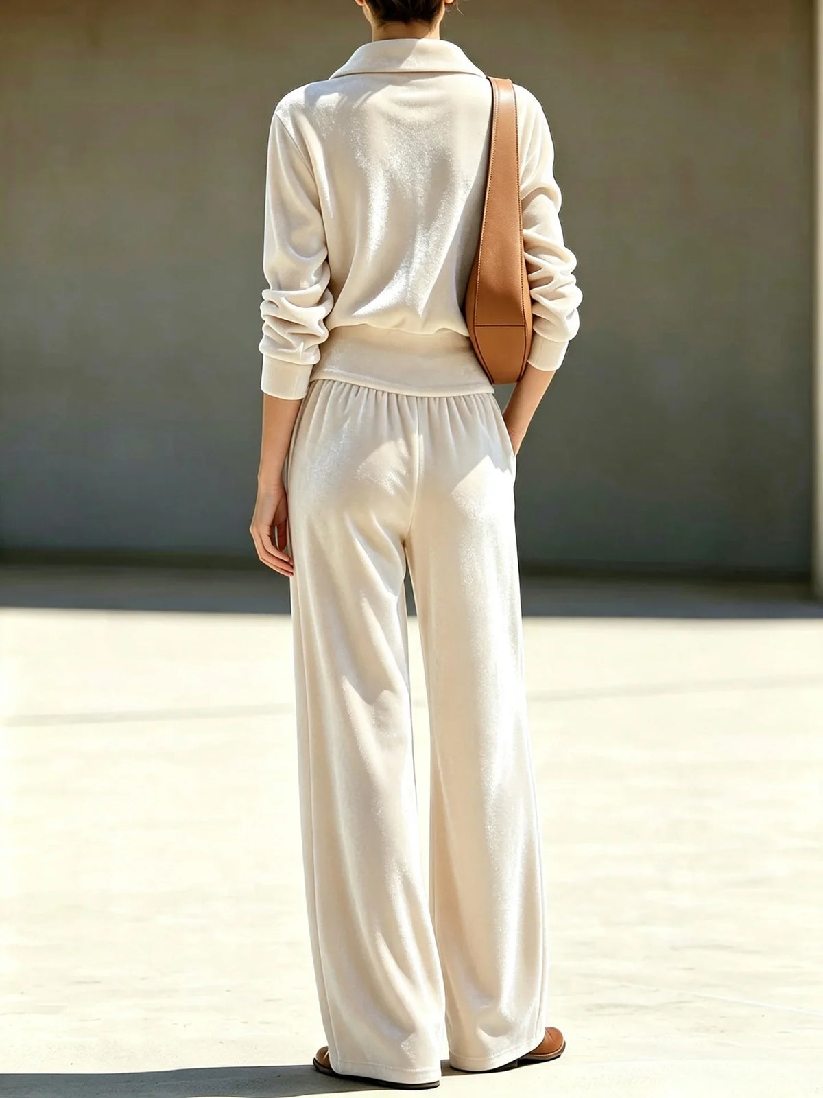 Velvet Half-Zip Tracksuit Set — Wide Leg Velour Outfit 2
