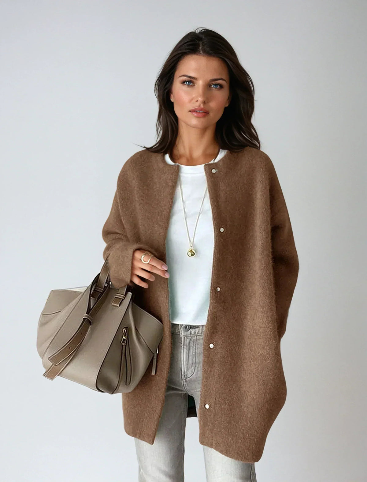 Wool Blend Button Closure Cardigan – Relaxed Fit Women 2