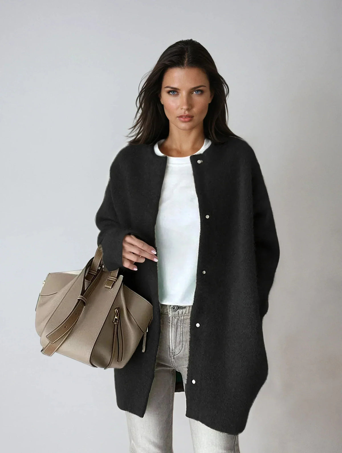 Wool Blend Button Closure Cardigan – Relaxed Fit Women 5