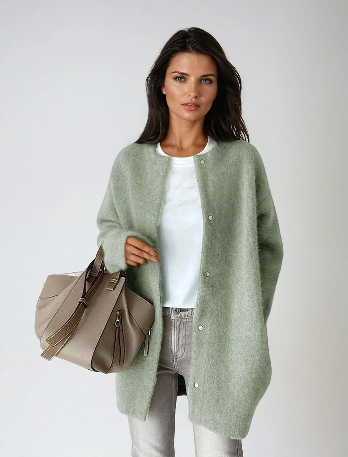 Wool Blend Button Closure Cardigan – Relaxed Fit Women 4