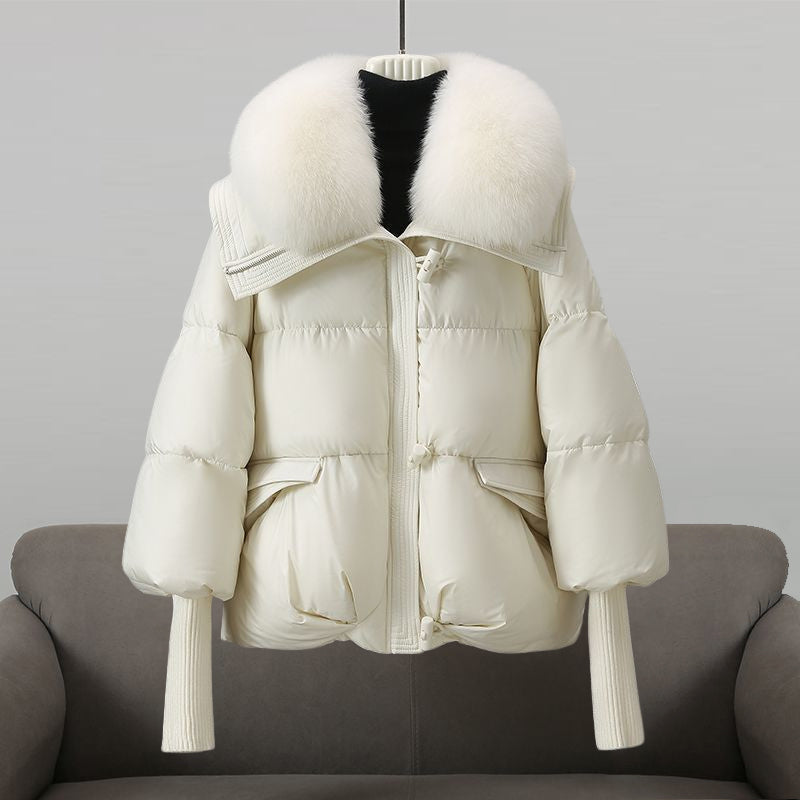 Faux Fur Collar Puffer Jacket — Hooded Oversized Women's Coat 2