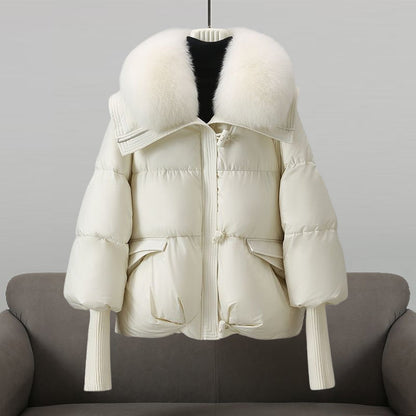 Faux Fur Collar Puffer Jacket — Hooded Oversized Women's Coat 2