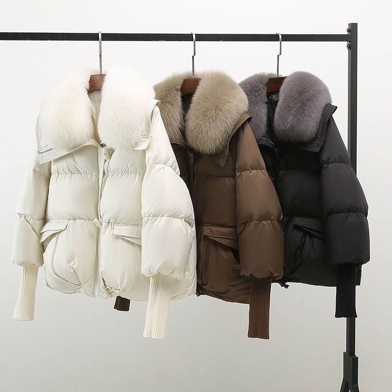 Faux Fur Collar Puffer Jacket — Hooded Oversized Women's Coat 4
