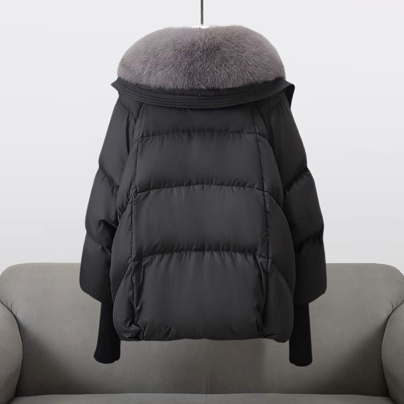 Faux Fur Collar Puffer Jacket — Hooded Oversized Women's Coat 5