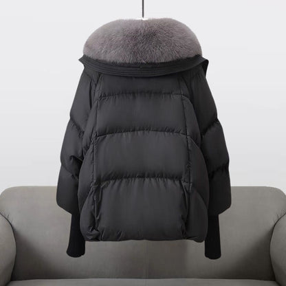 Faux Fur Collar Puffer Jacket — Hooded Oversized Women's Coat 5