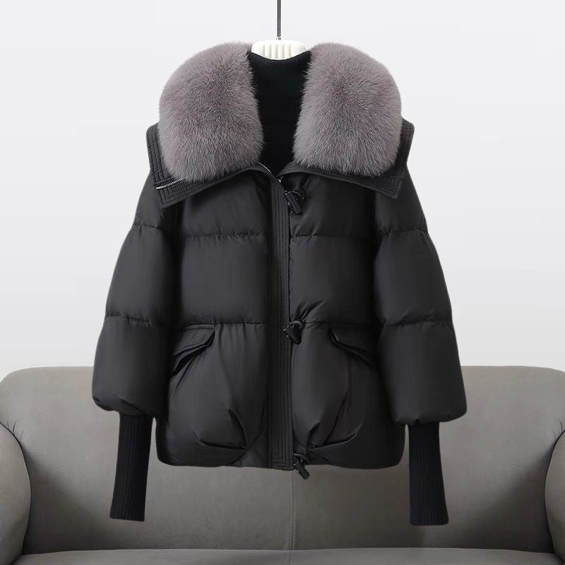 Faux Fur Collar Puffer Jacket — Hooded Oversized Women's Coat 1