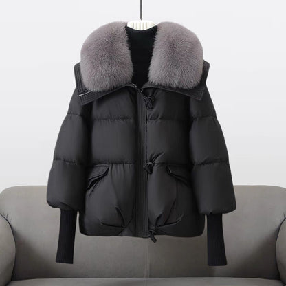 Faux Fur Collar Puffer Jacket — Hooded Oversized Women's Coat 1