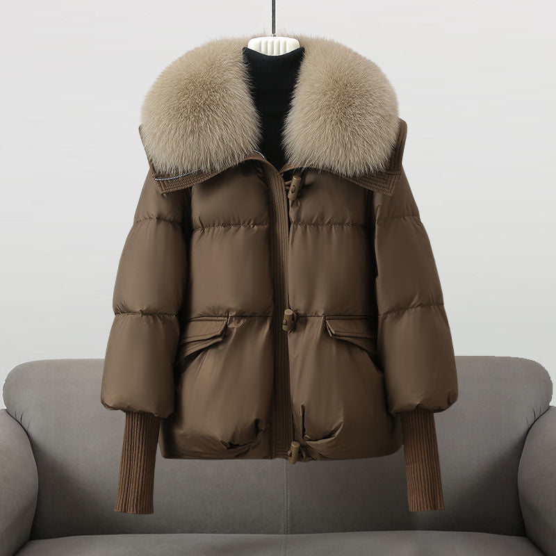 Faux Fur Collar Puffer Jacket — Hooded Oversized Women's Coat 3