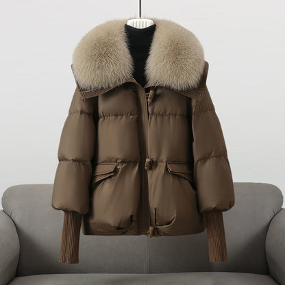 Faux Fur Collar Puffer Jacket — Hooded Oversized Women's Coat 3