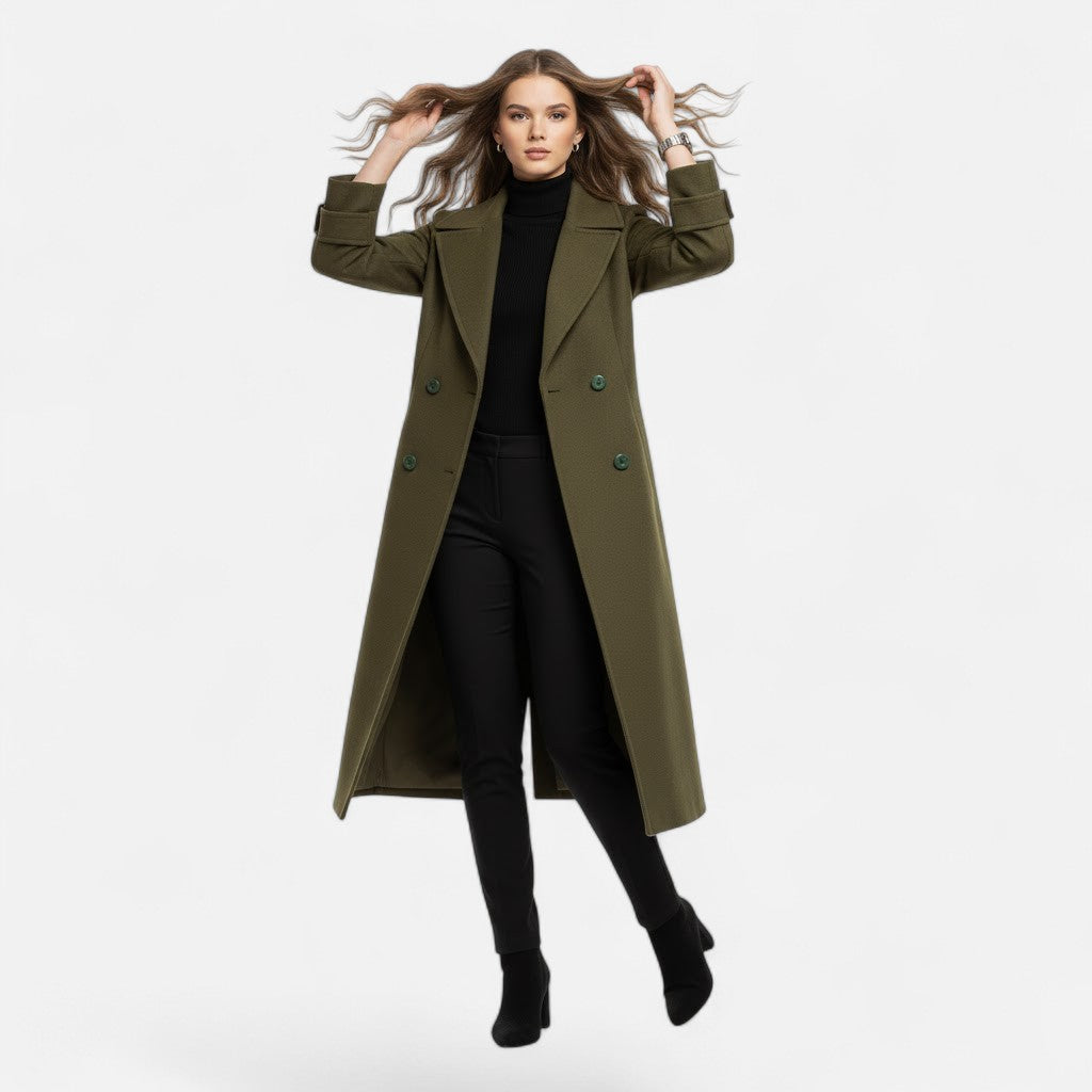 Women's Double-Breasted Cashmere-Blend Slim Coat 6