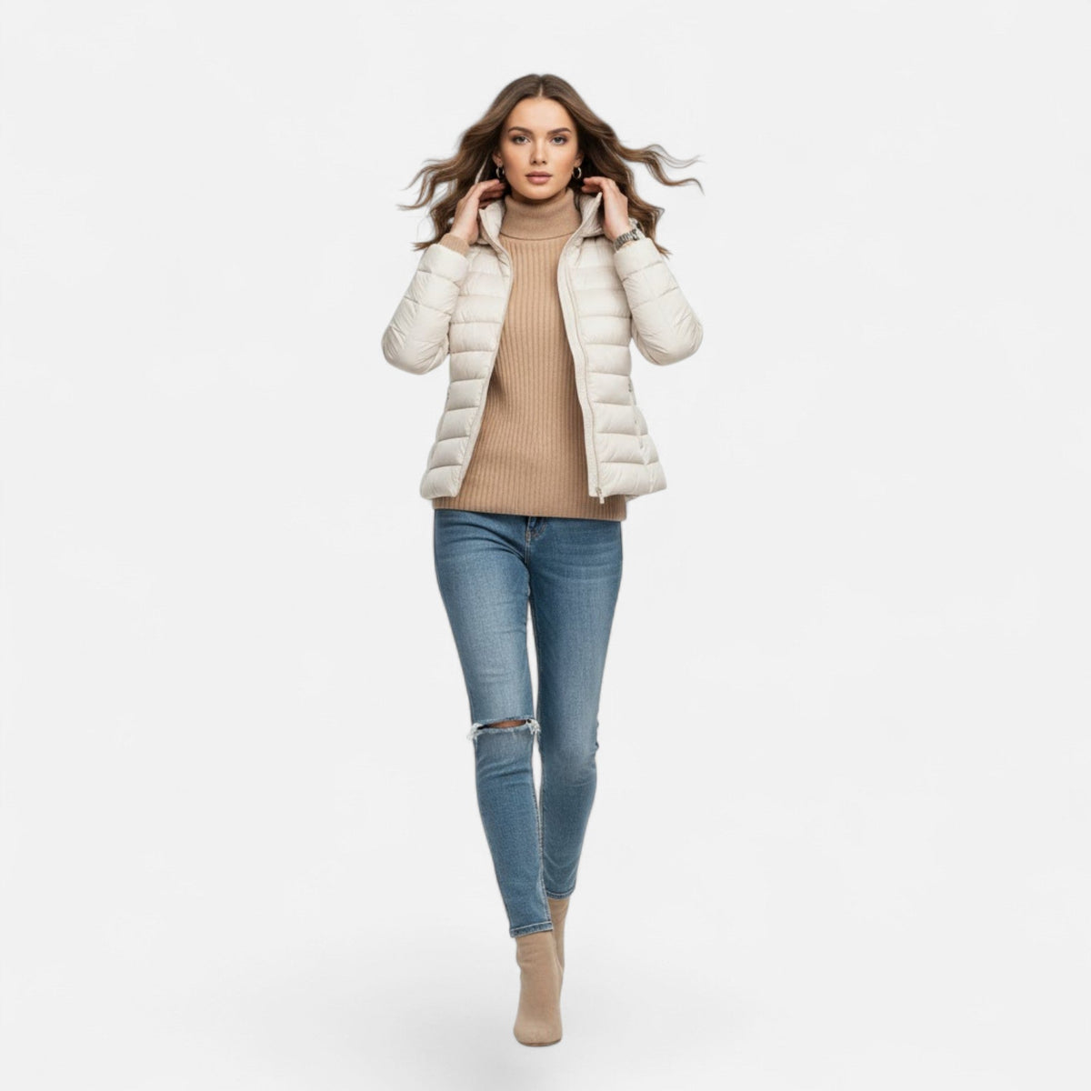 Women's Lightweight Down-Filled Plus Size Hooded Coat 12