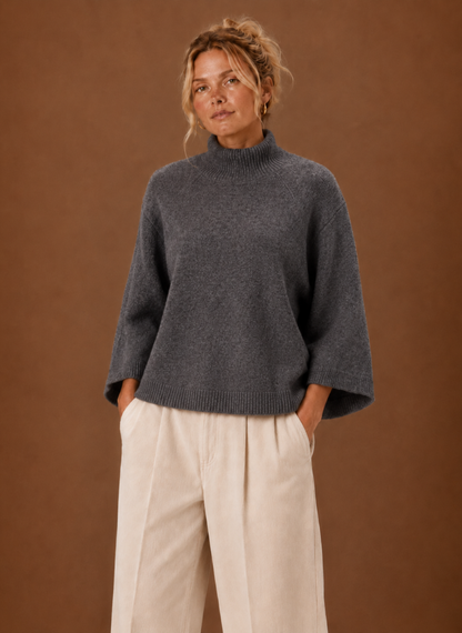 Chunky Knit Mock Neck Sweater — Oversized Women's Pullover 1