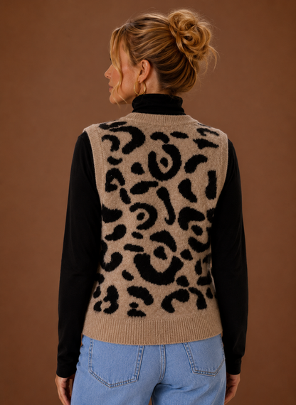 Leopard Print Sweater Vest for Women — Button Front V-Neck 2