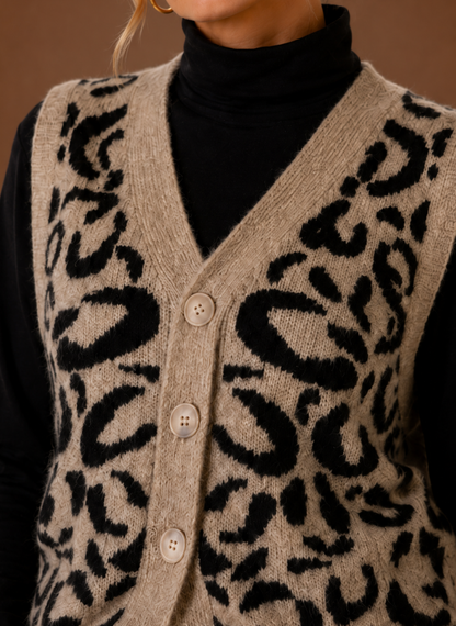 Leopard Print Sweater Vest for Women — Button Front V-Neck 3