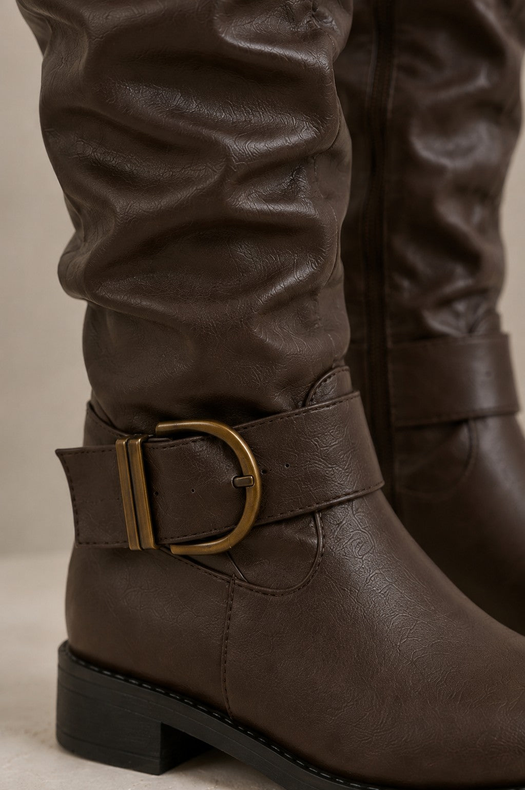 Gilmelle | Women's Brown Buckle Knee-High Boots