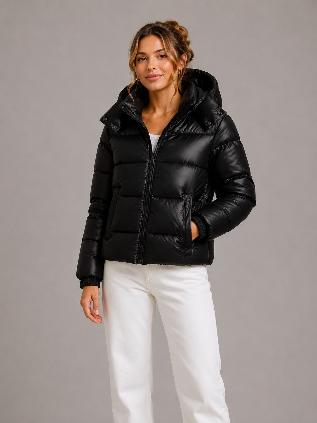 Women's Hooded Puffer Jacket — Lightweight Quilted Winter Coat