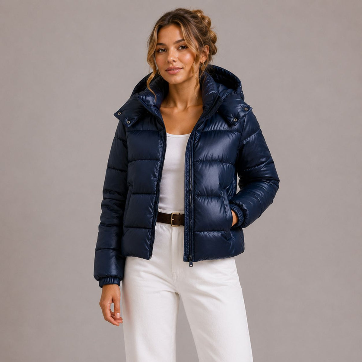 Women's Hooded Puffer Jacket — Lightweight Quilted Winter Coat