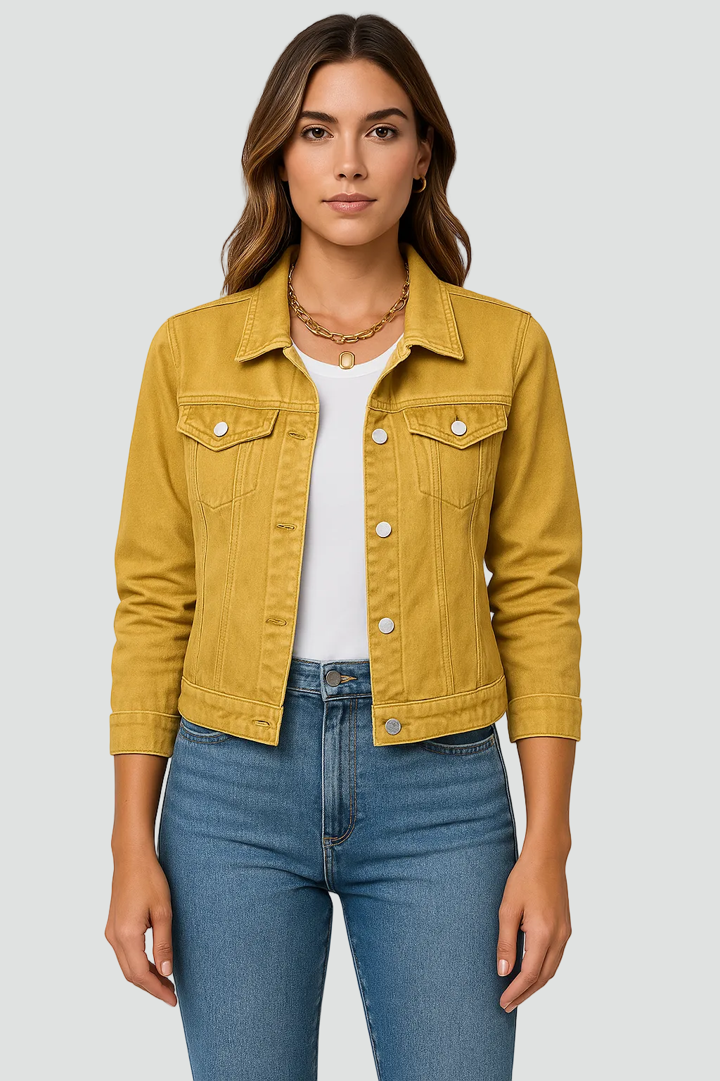 Women's Fitted Denim Jacket — Button Closure & Pockets 2