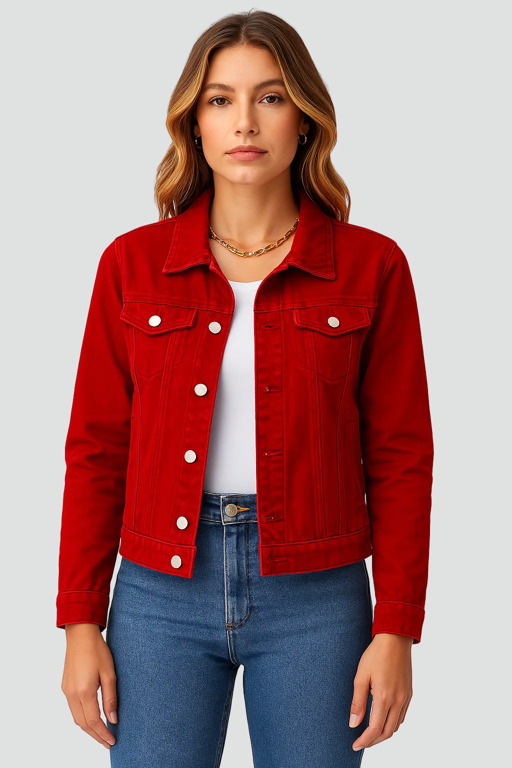 Women's Fitted Denim Jacket — Button Closure & Pockets 3