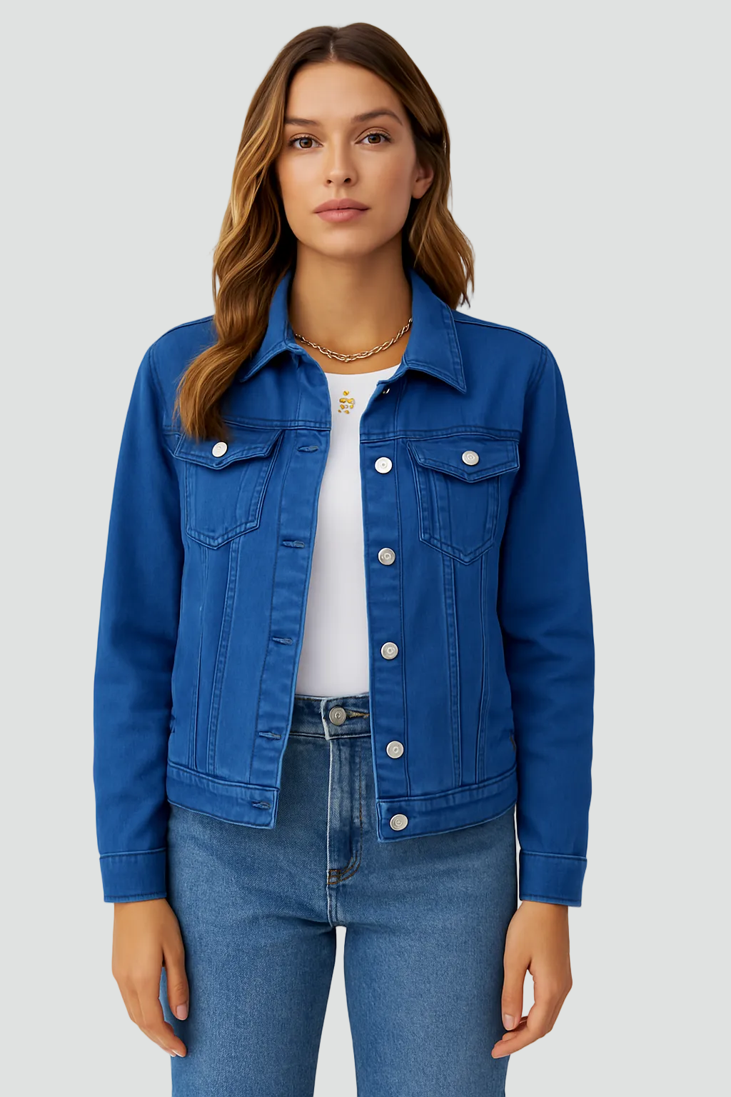 Women's Fitted Denim Jacket — Button Closure & Pockets 5