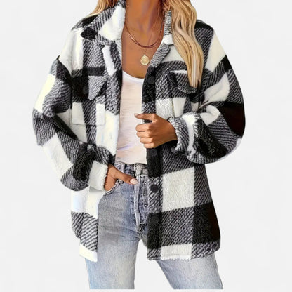 Women's Checkered Plush Winter Jacket — Soft & Warm 1