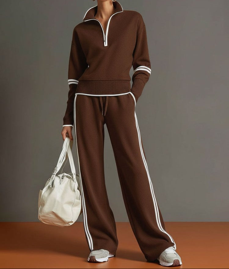 Women's Half-Zip Lounge Set – Soft Stretch Wide-Leg 1