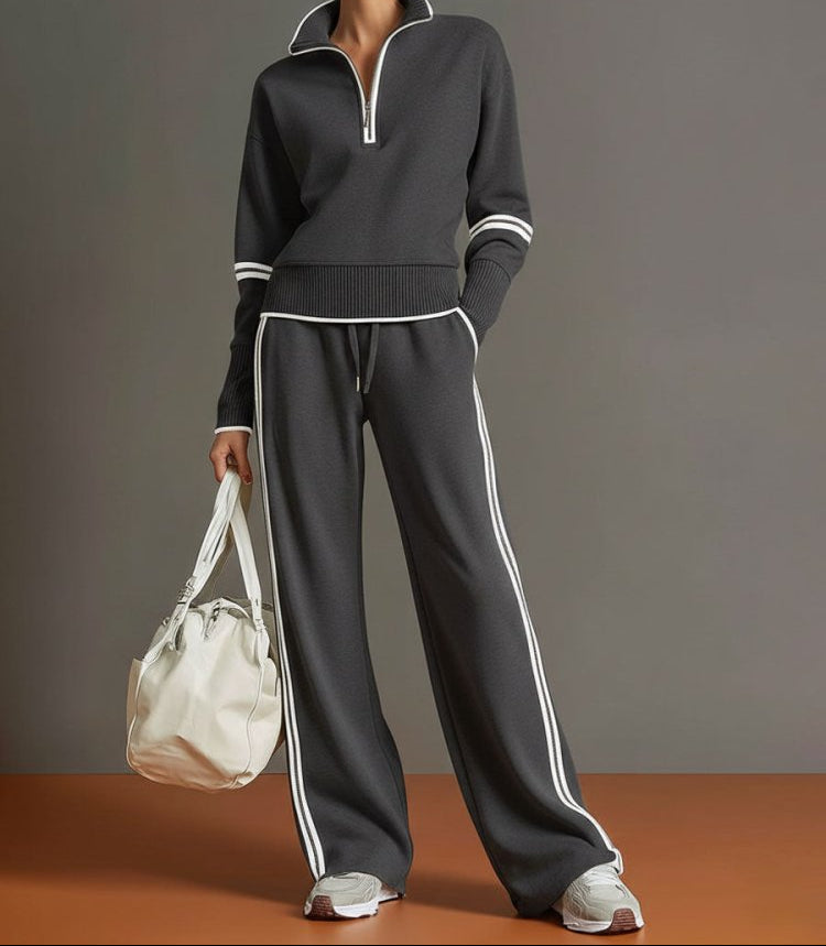 Women's Half-Zip Lounge Set – Soft Stretch Wide-Leg 5
