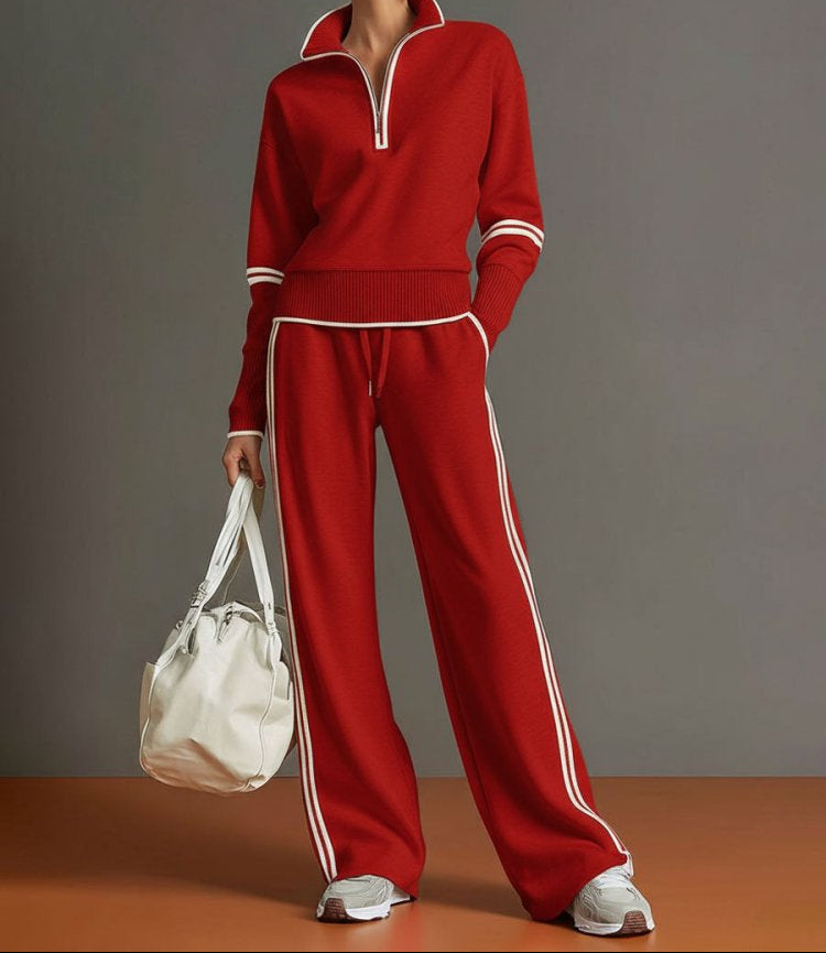 Women's Half-Zip Lounge Set – Soft Stretch Wide-Leg 3