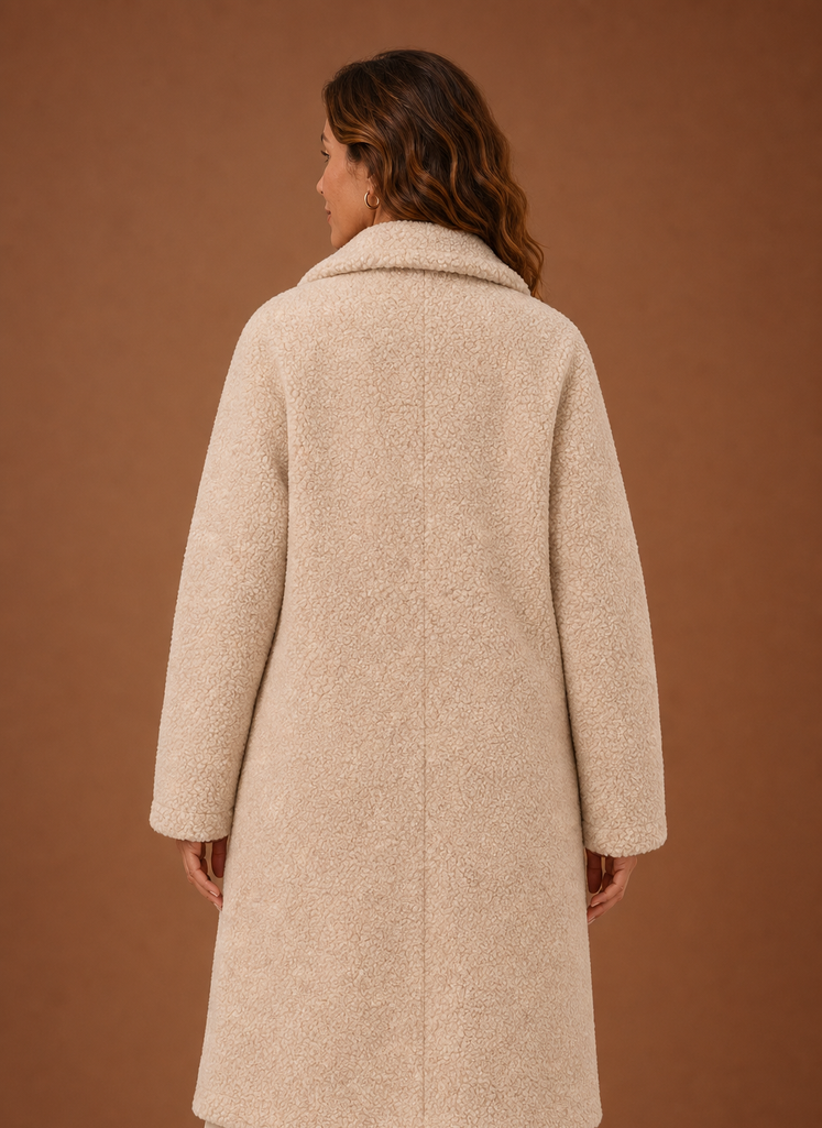 Long Double-Breasted Teddy Coat — Women's Plush Winter Coat 3