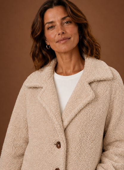 Long Double-Breasted Teddy Coat — Women's Plush Winter Coat 4