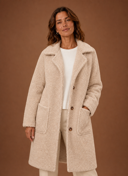 Long Double-Breasted Teddy Coat — Women's Plush Winter Coat 1