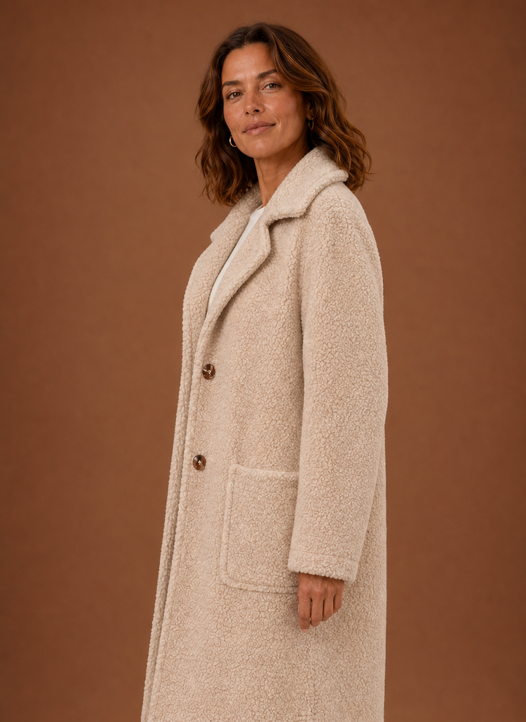 Long Double-Breasted Teddy Coat — Women's Plush Winter Coat 2