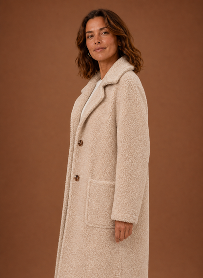 Long Double-Breasted Teddy Coat — Women's Plush Winter Coat 2
