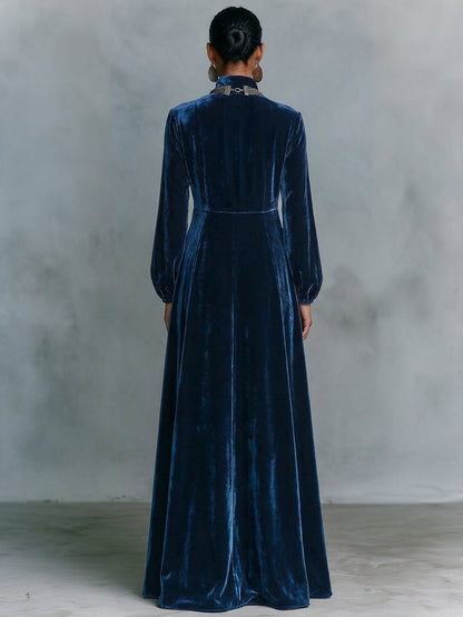Vintage Velvet Maxi Dress — Button Front Floor-Length Gown 4