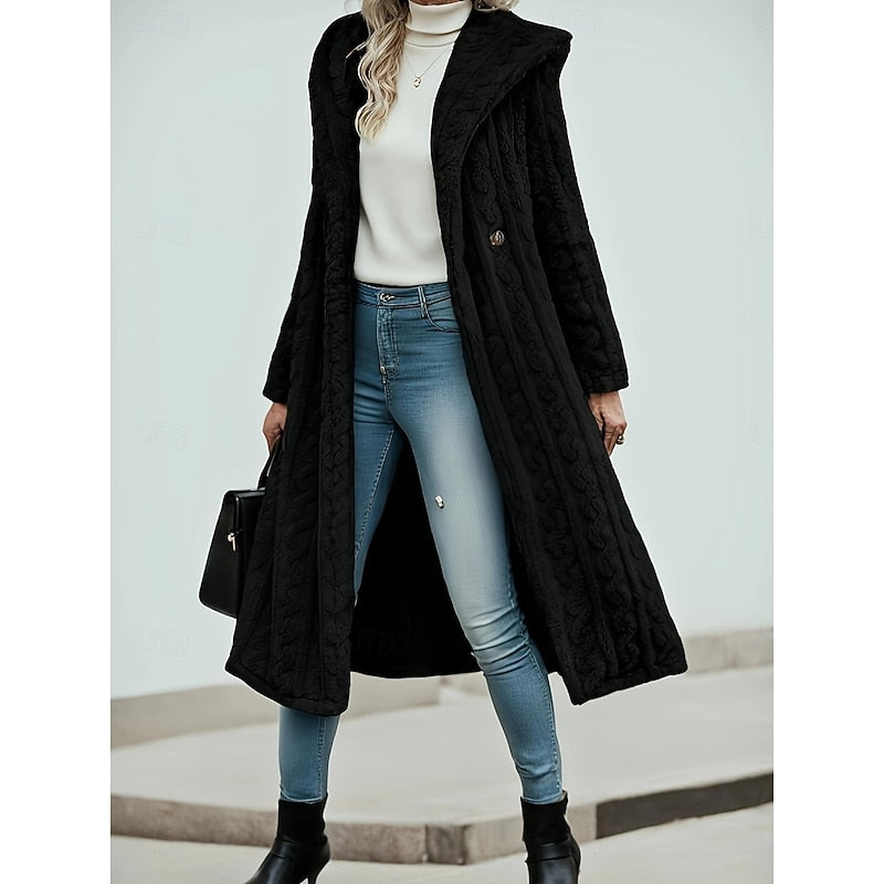 Hooded Longline Coat for Women — Soft Plush Open Front 3