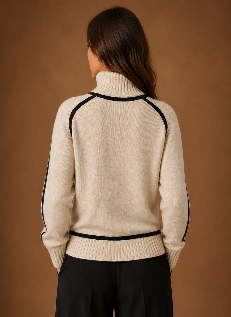 Women's Wool Blend Turtleneck Sweater — Contrast Trim Knit 7